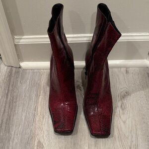 Franco Sarto Red Snake Print Heeled Boots